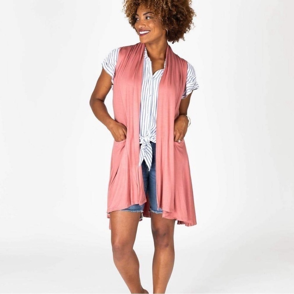 Agnes & Dora Dark Peach Pocket Cascade Open Vest Size XXXL NWT